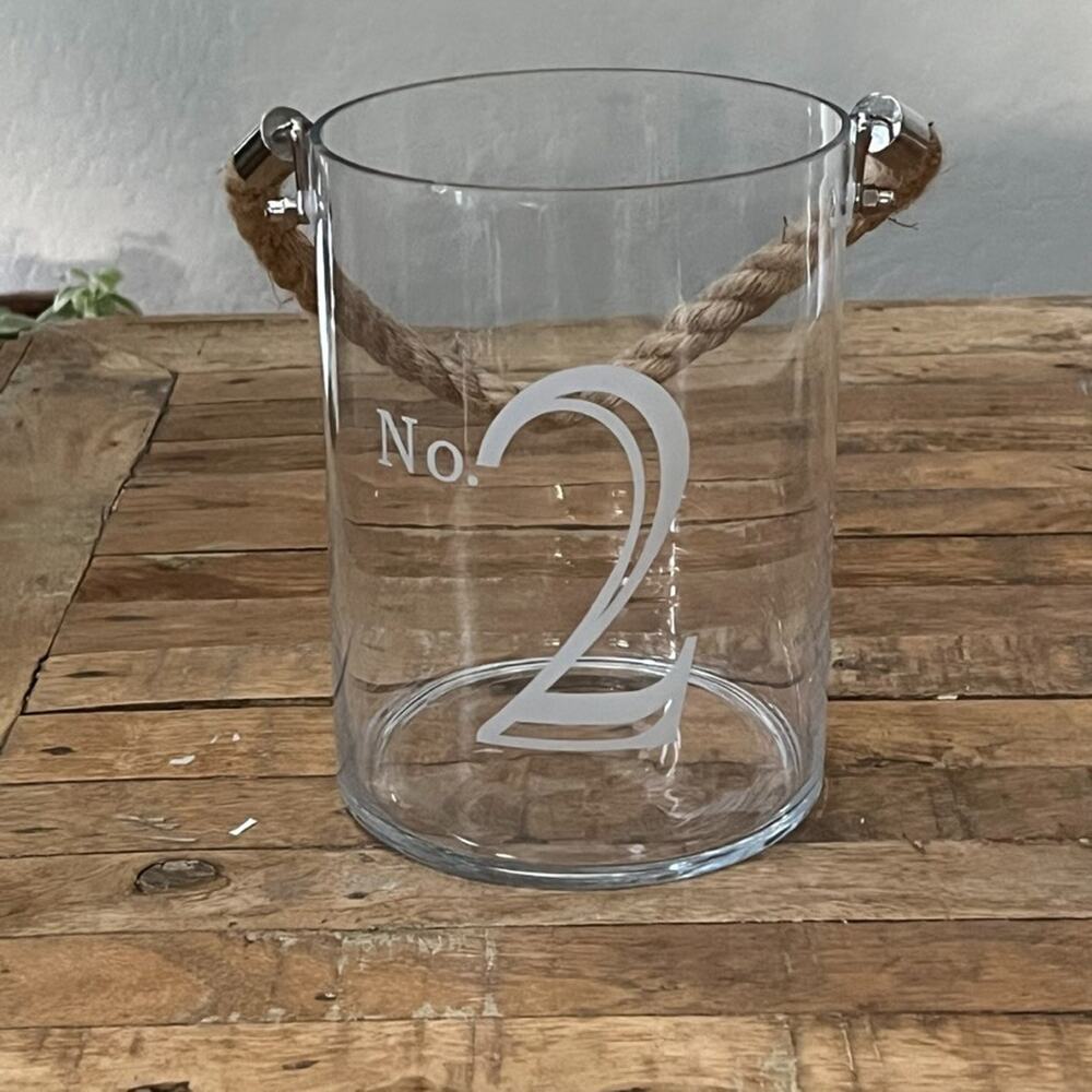 Glass Vase Rope Handle 8" Tall Etched No. 2 Coastal